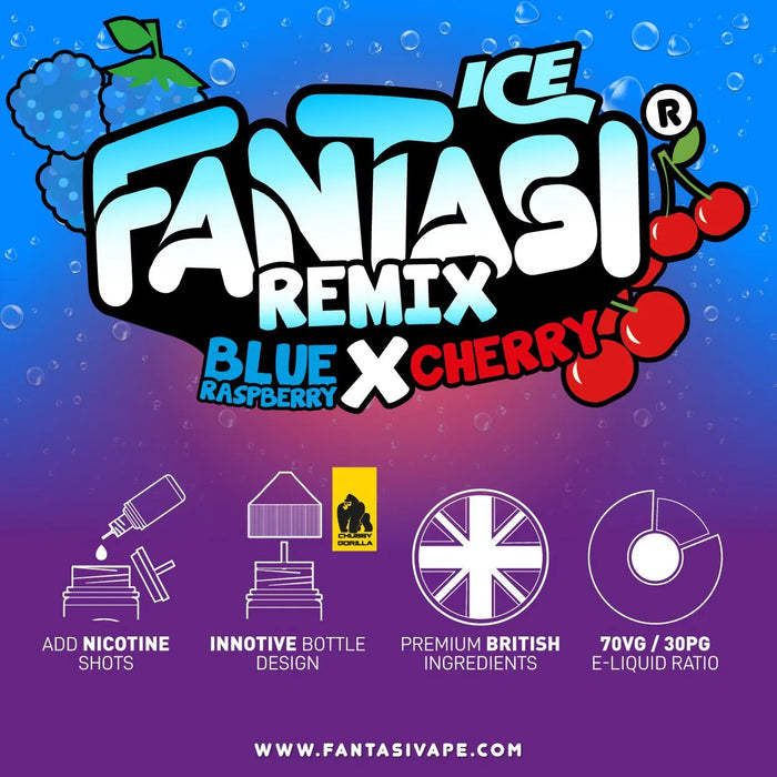 Blue Raspberry X Cherry Ice Remix By Fantasi Vape Juice 100ml (Nicotine not included)